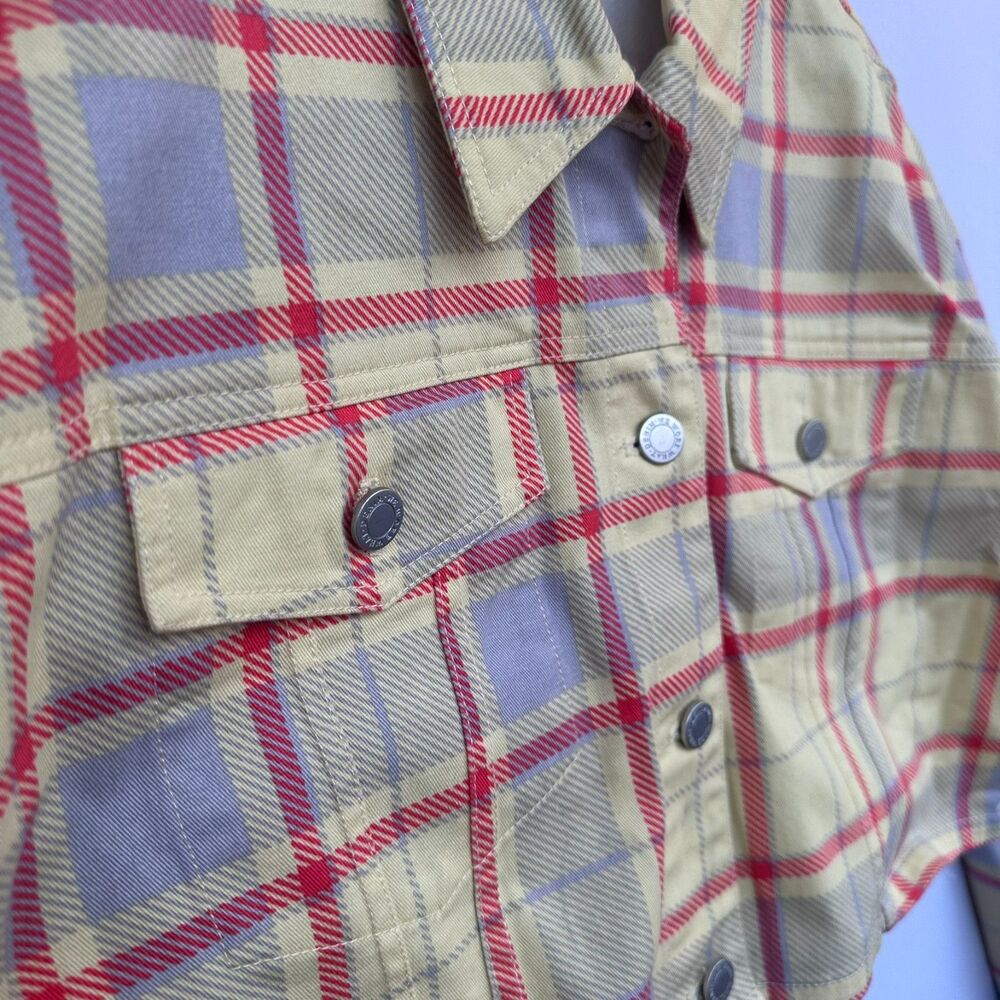 WeWoreWhat Plaid Cropped Jacket XS Yellow Red Cotton Shacket Utility Style - Picture 7 of 13